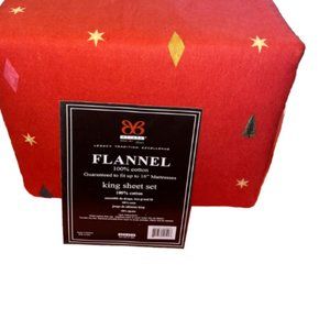 Bibb Christmas Flannel Sheet King 4-Piece Set Red